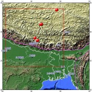 08月03日西藏自治区日喀则地区吉隆M5.0级地震应急数据产品综合图集_震中周边（10°×10°）过去1年5级以上地震分布图