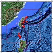 2015年02月14日台湾台东县附近海域6.2级地震图集_震中周边（10°×10°）过去1年5级以上地震分布图