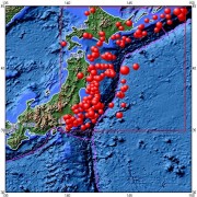 02月17日日本本州东海岸附近海域7.1级地震应急数据产品综合图集_震中周边（10°×10°）过去1年3级以上地震分布图