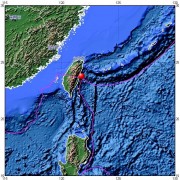 03月23日台湾花莲县附近海域5.7级地震图集_震中在局部地图中的位置2