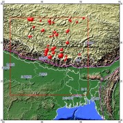 04月26日西藏自治区日喀则地区聂拉木5.3级地震图集_震中周边（10°×10°）过去1年3级以上地震分布图