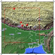 04月26日西藏自治区日喀则地区聂拉木5.3级地震图集_震中周边（10°×10°）过去1年5级以上地震分布图