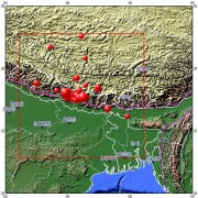 05月12日尼泊尔7.5级地震图集_震中周边（10°×10°）过去1年3级以上地震分布图