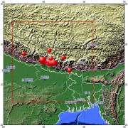 05月12日尼泊尔7.5级地震图集_震中周边（10°×10°）过去1年5级以上地震分布图
