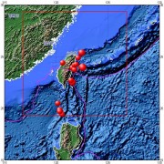 9月16日台湾宜兰县附近海域5.7级地震应急数据产品综合图集_震中周边（10°×10°）过去1年5级以上地震分布图